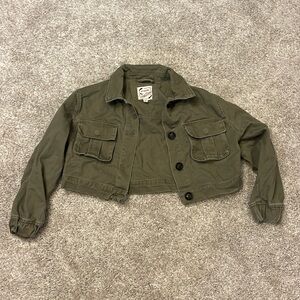 Army Green vintage cropped denim jacket